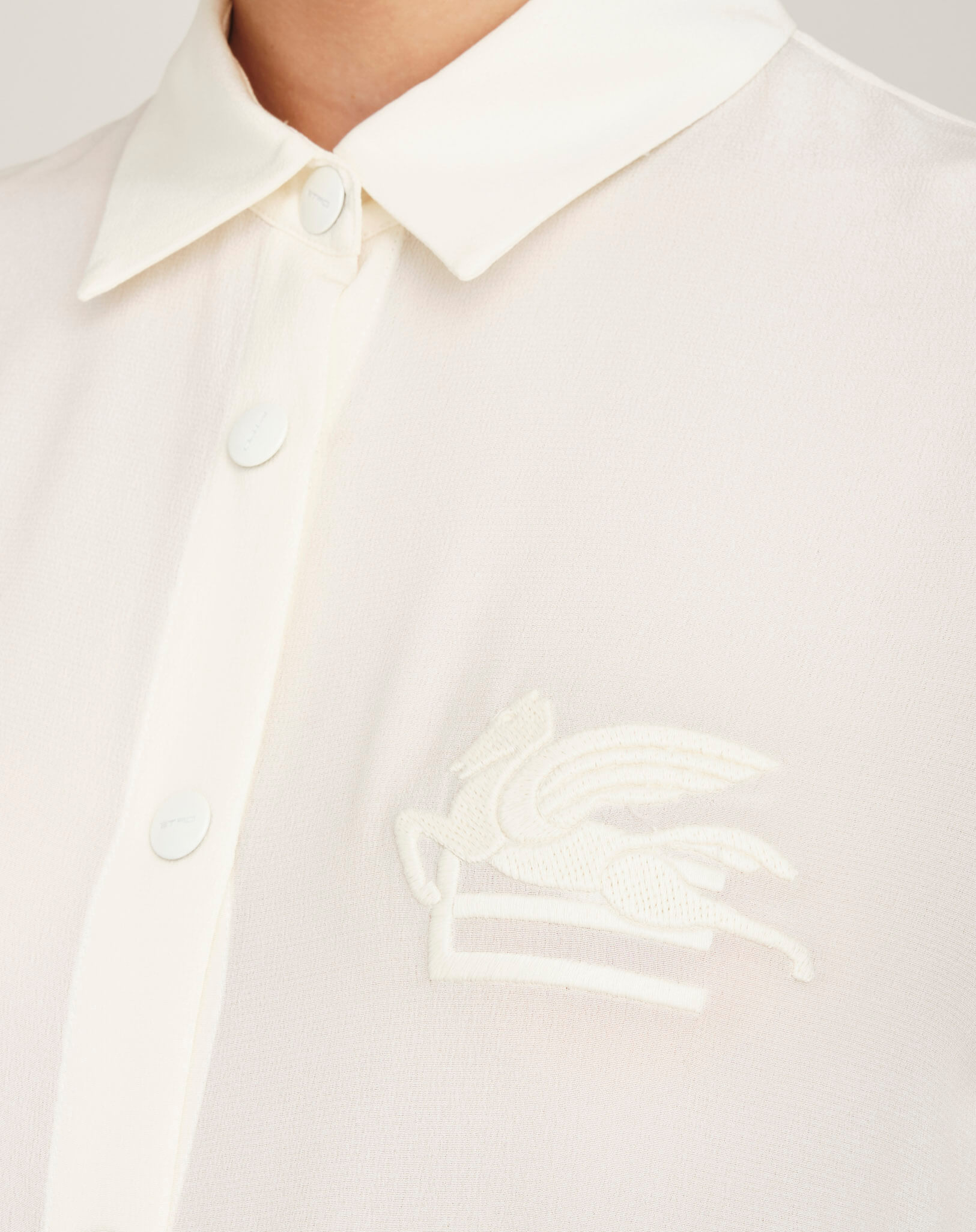 Etro- Ivory Pegaso Applique Silk Shirt 40